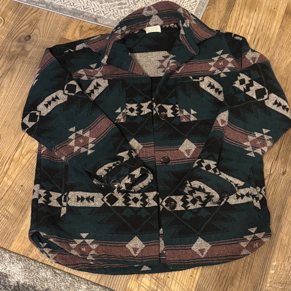 Women's Geometric Patterned Jacket - Black and Green